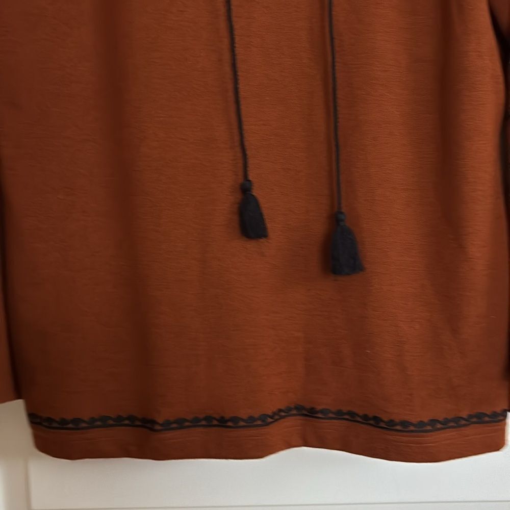 rust Tunic sweater Shirt Embroidered Black Bell Sleeves‎ XXL NWT Rod’s Western - Picture 5 of 9